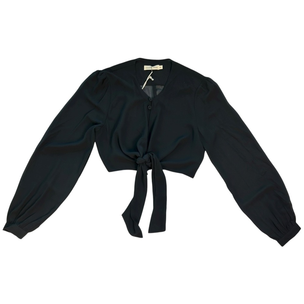 NWT Makers of Dreams Black Button Front Tie Long Sleeve Blouse XS